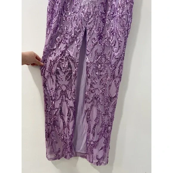 Bariano Australia Lavender Sequin Halter Neck Maxi Gown Formal Evening Dress 10 - Picture 10 of 11